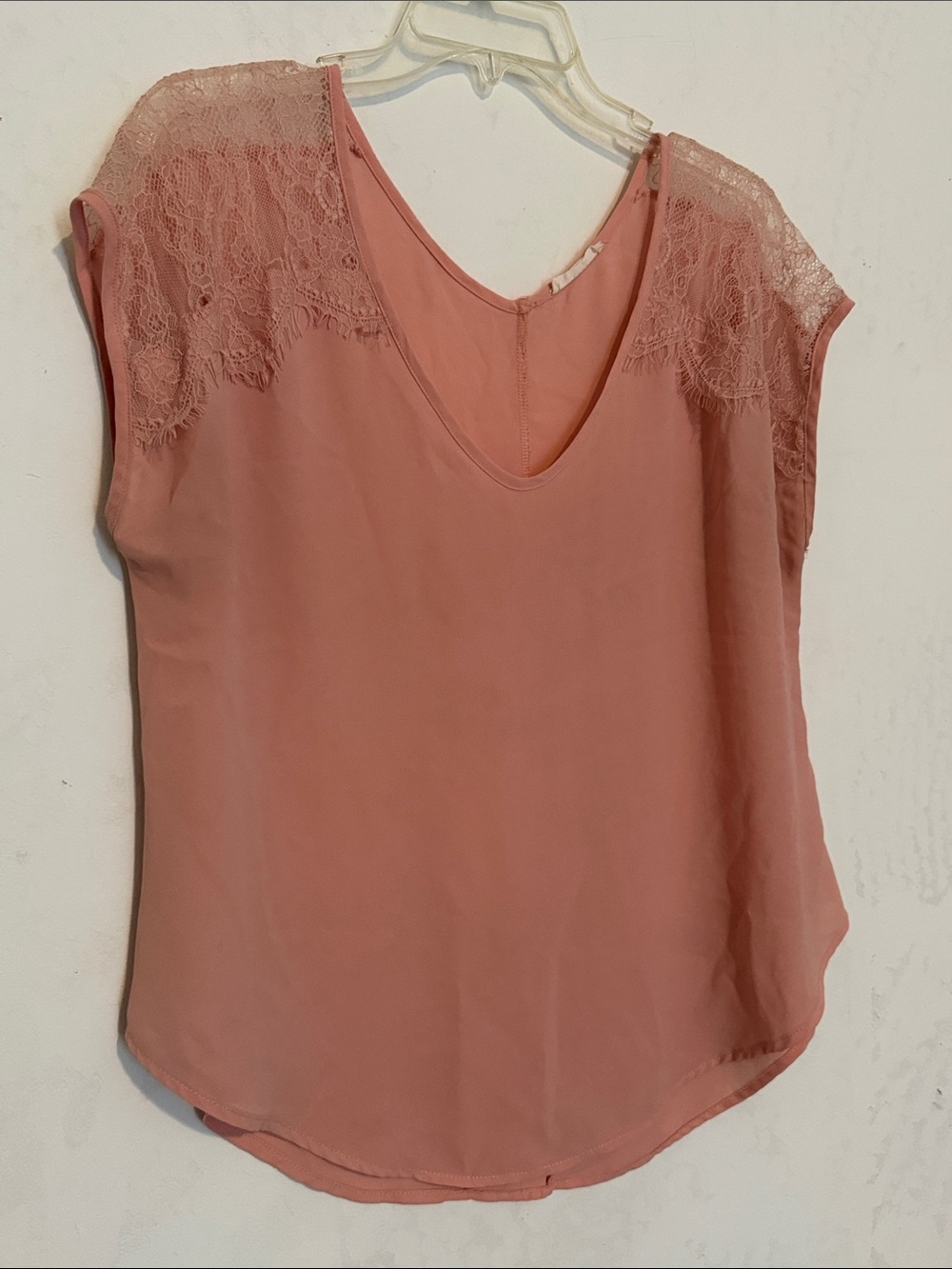Lush Dusty Rose Lace Shoulder V-Neck Blouse